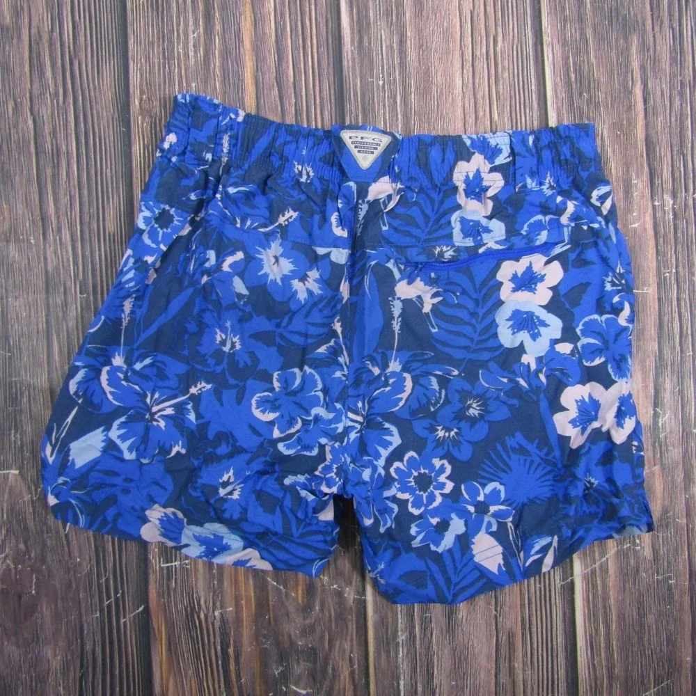Columbia Swim Trunks Mens XS Blue Floral PFG Fishing Shorts Mesh Lined Quick Dry